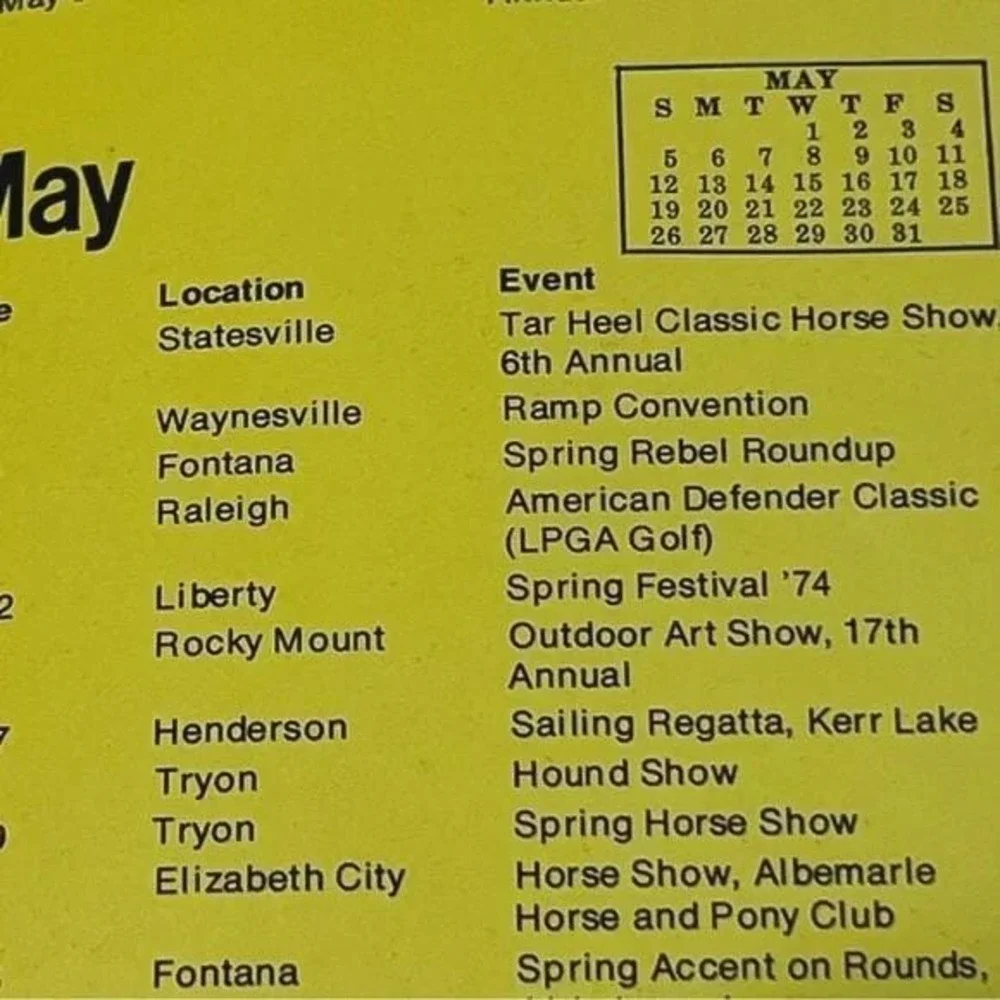 North Carolina 1974 Spring Summer Calendar of Events Vintage Brochure